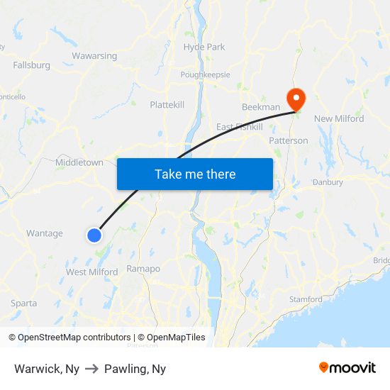 Warwick, Ny to Pawling, Ny map