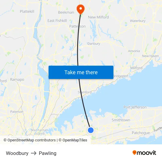 Woodbury to Pawling map