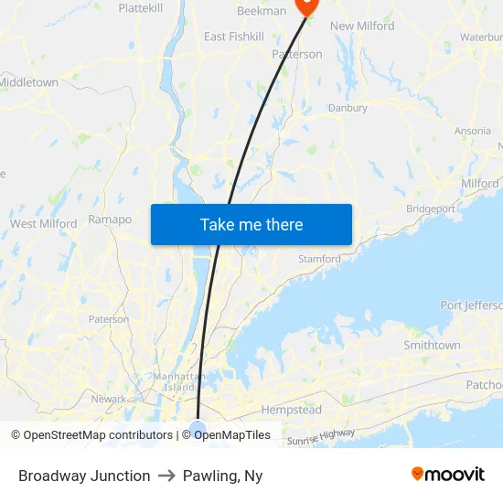Broadway Junction to Pawling, Ny map