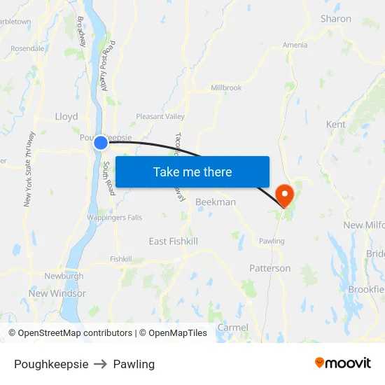 Poughkeepsie to Pawling map