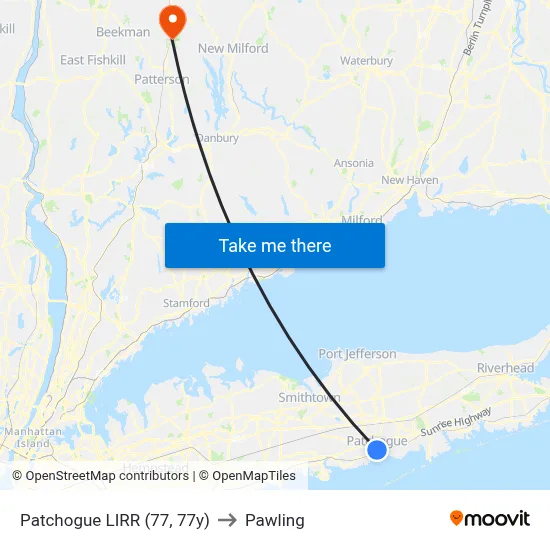 Patchogue LIRR (77, 77y) to Pawling map