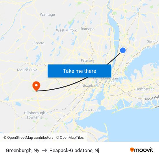 Greenburgh, Ny to Peapack-Gladstone, Nj map