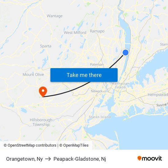 Orangetown, Ny to Peapack-Gladstone, Nj map