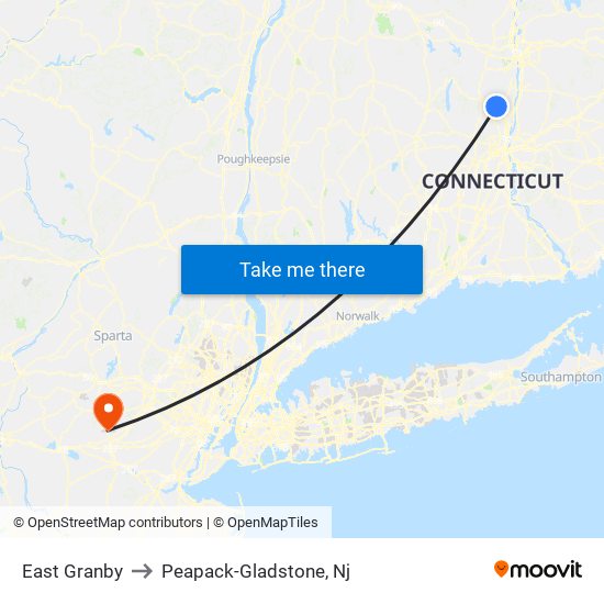 East Granby to Peapack-Gladstone, Nj map