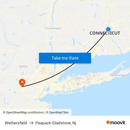 Wethersfield to Peapack-Gladstone, Nj map