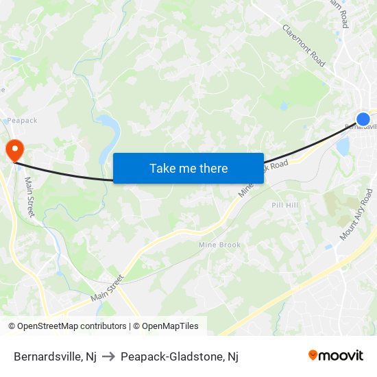 Bernardsville, Nj to Peapack-Gladstone, Nj map