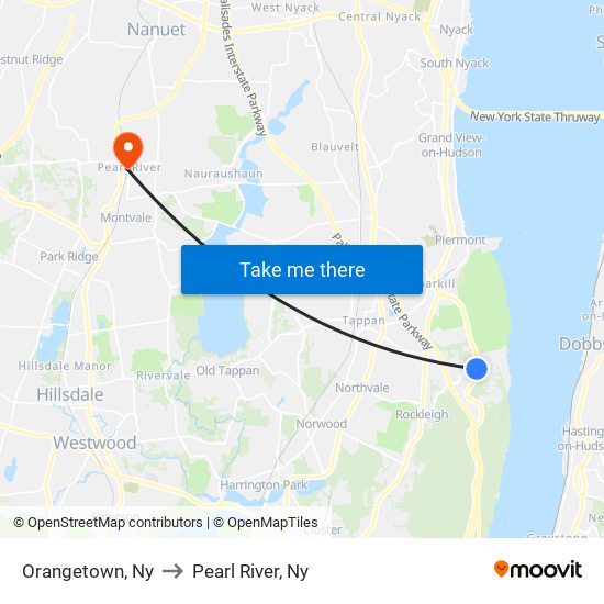 Orangetown, Ny to Pearl River, Ny map