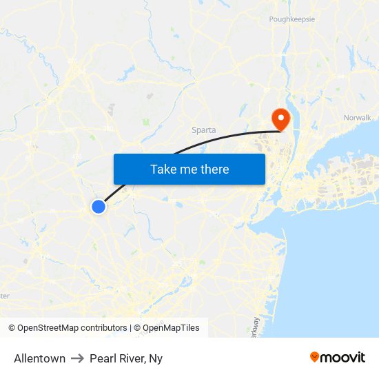 Allentown to Pearl River, Ny map