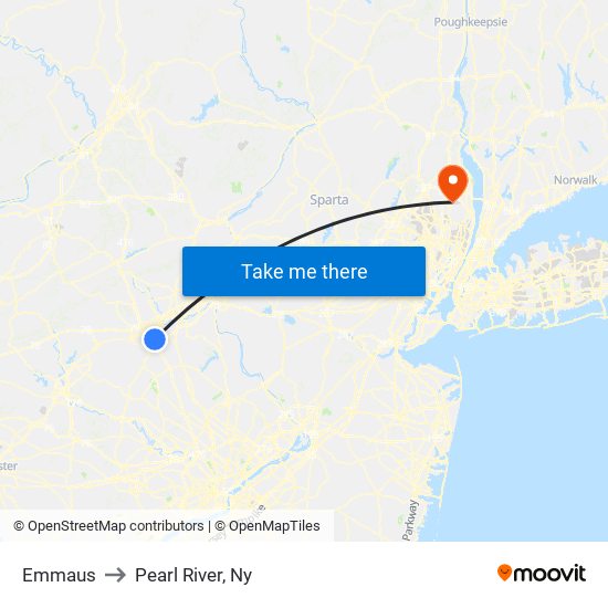 Emmaus to Pearl River, Ny map