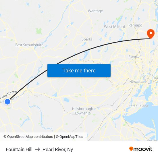 Fountain Hill to Pearl River, Ny map