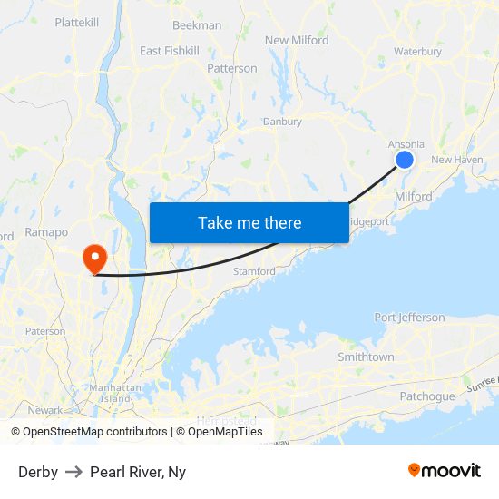 Derby to Pearl River, Ny map