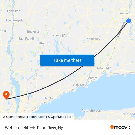 Wethersfield to Pearl River, Ny map