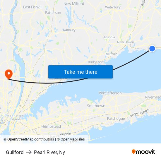 Guilford to Pearl River, Ny map