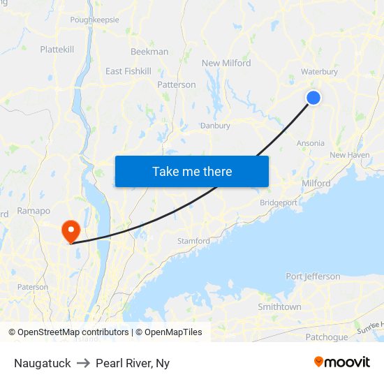 Naugatuck to Pearl River, Ny map