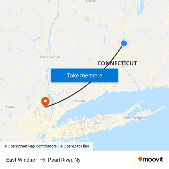 East Windsor to Pearl River, Ny map