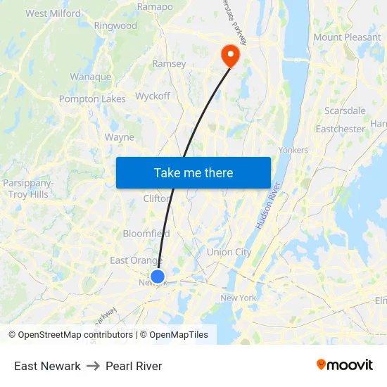 East Newark to Pearl River map