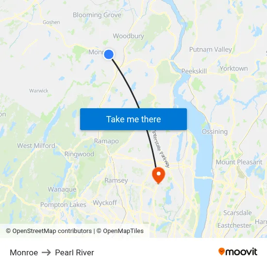 Monroe to Pearl River map