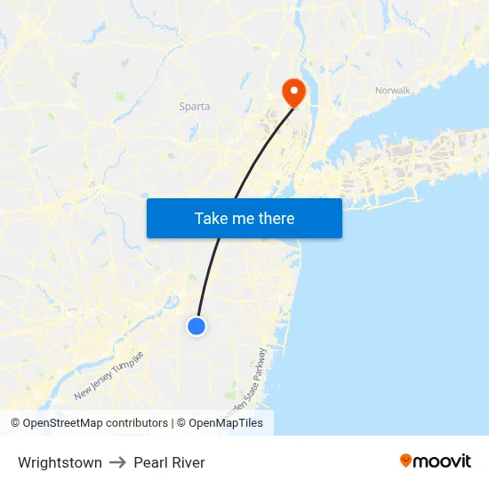 Wrightstown to Pearl River map