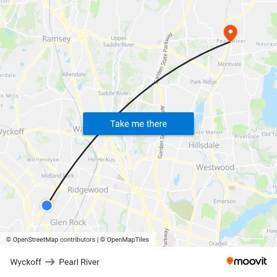 Wyckoff to Pearl River map