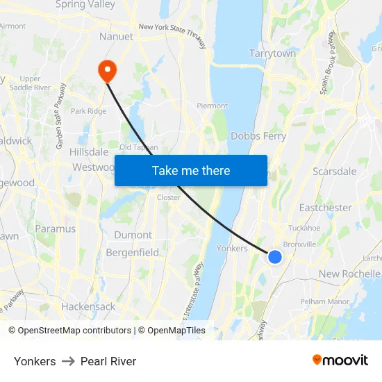 Yonkers to Pearl River map