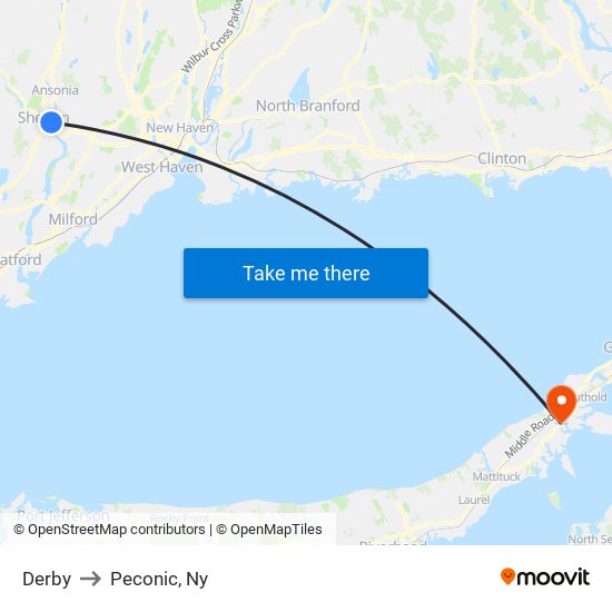 Derby to Peconic, Ny map
