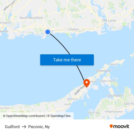 Guilford to Peconic, Ny map