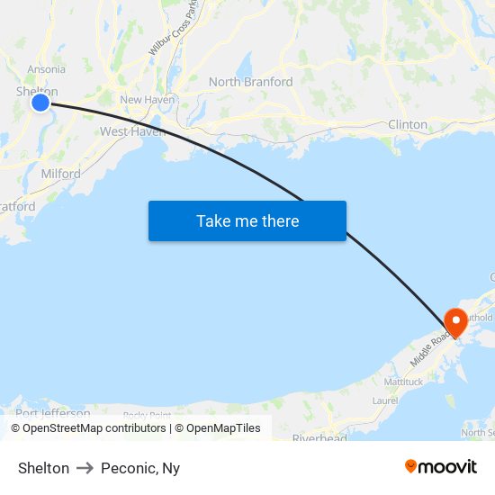 Shelton to Peconic, Ny map