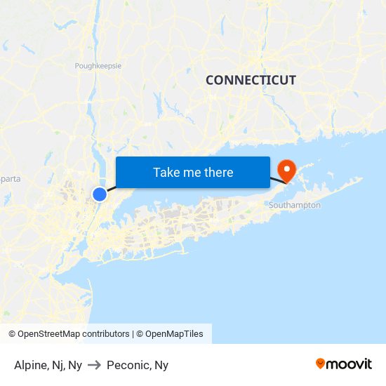 Alpine, Nj, Ny to Peconic, Ny map