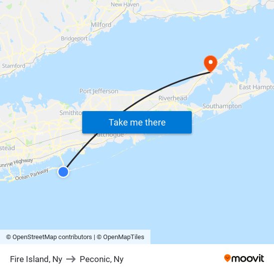 Fire Island, Ny to Peconic, Ny map