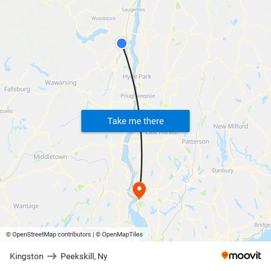 Kingston to Peekskill, Ny map