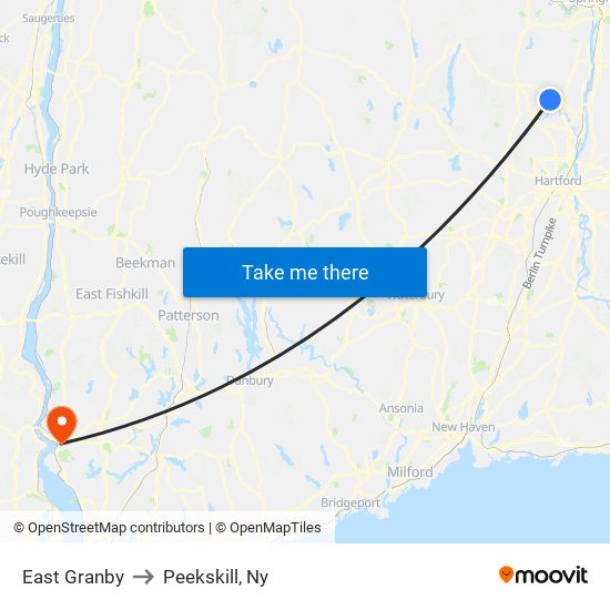 East Granby to Peekskill, Ny map