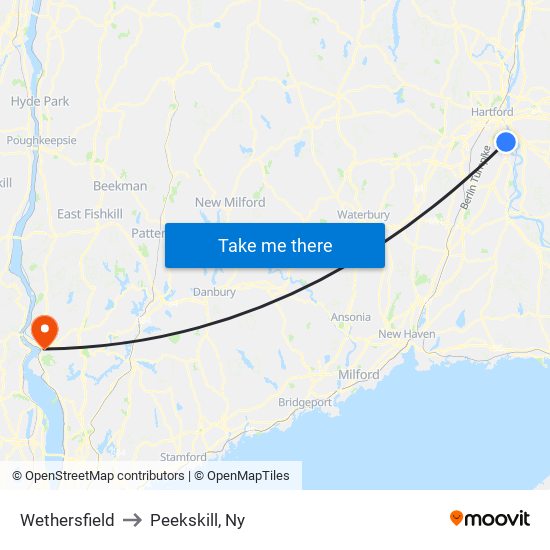 Wethersfield to Peekskill, Ny map