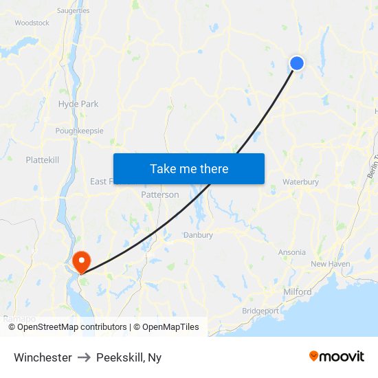 Winchester to Peekskill, Ny map