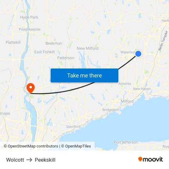 Wolcott to Peekskill map