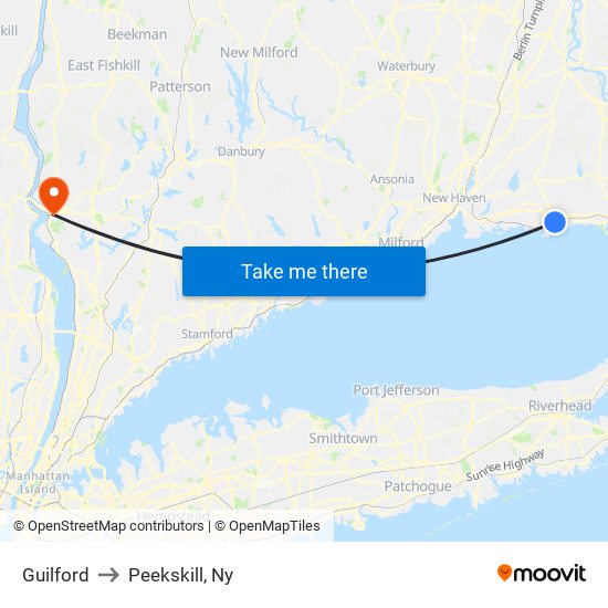 Guilford to Peekskill, Ny map