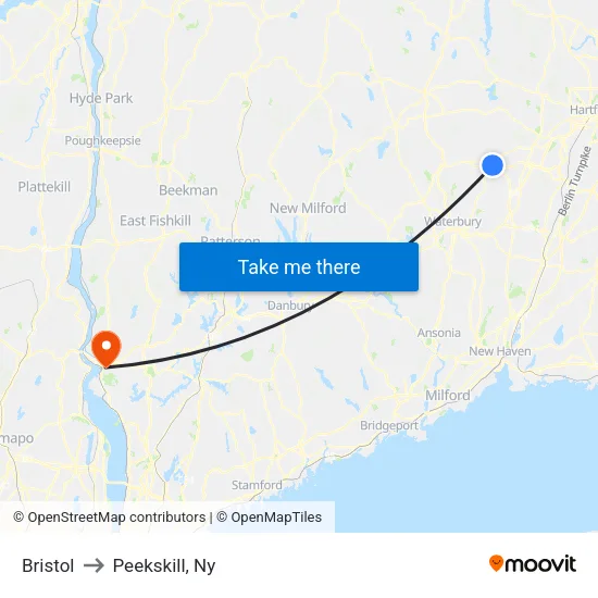 Bristol to Peekskill, Ny map