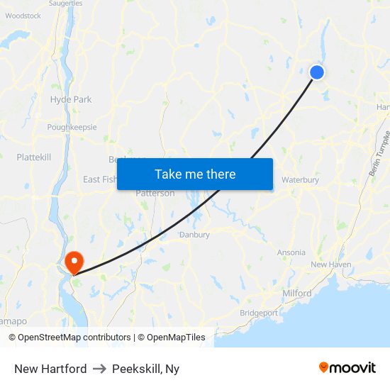 New Hartford to Peekskill, Ny map