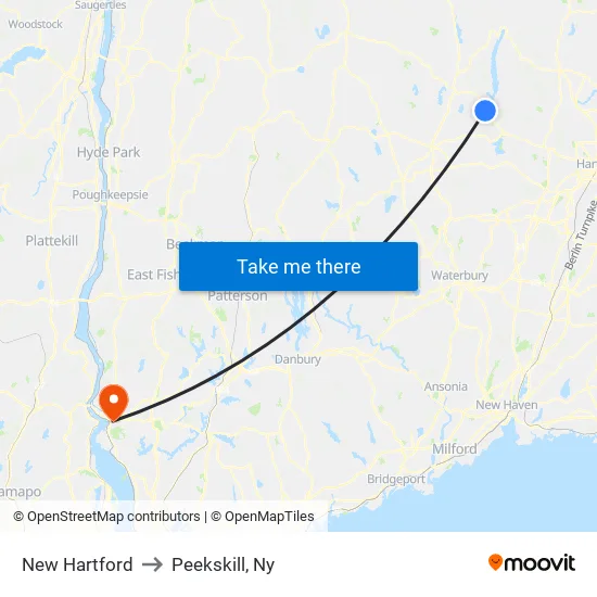 New Hartford to Peekskill, Ny map