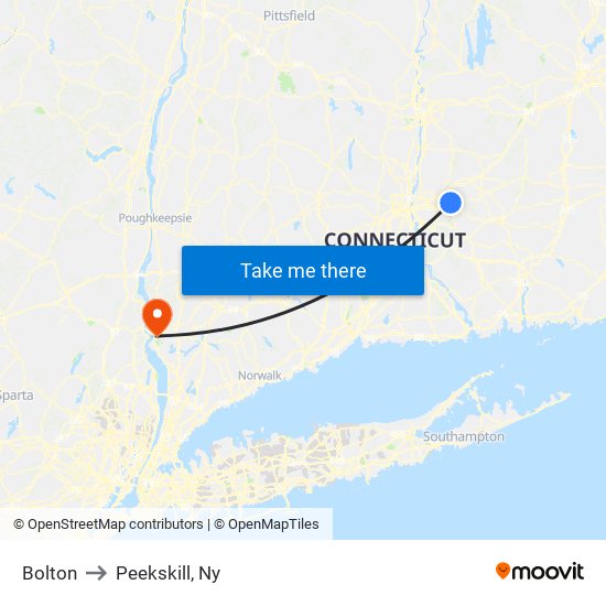 Bolton to Peekskill, Ny map