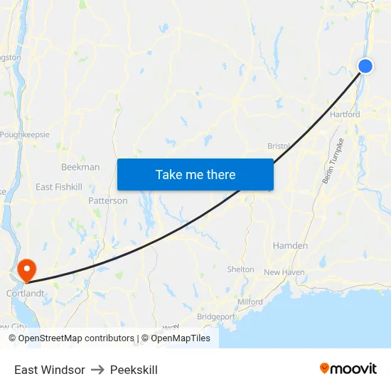 East Windsor to Peekskill map