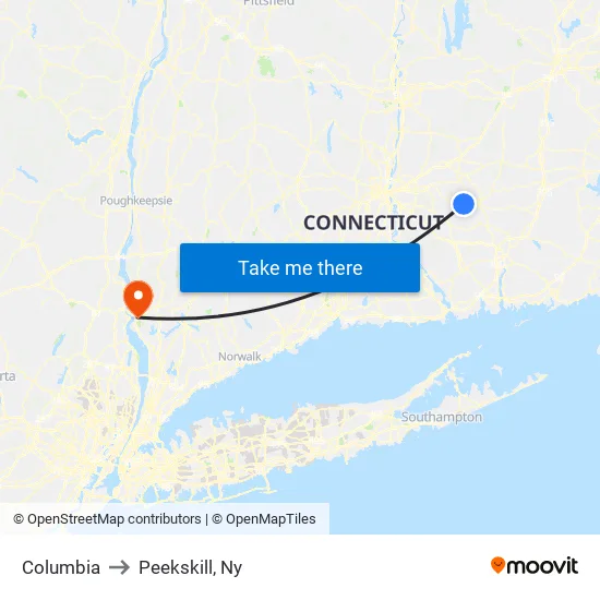 Columbia to Peekskill, Ny map