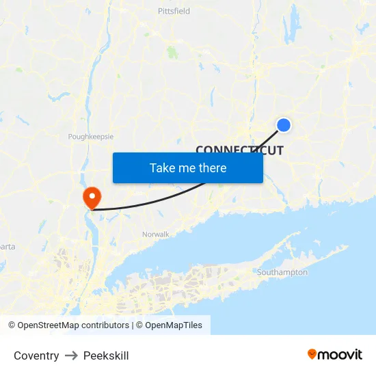 Coventry to Peekskill map