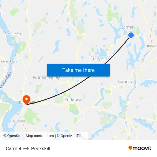 Carmel to Peekskill map