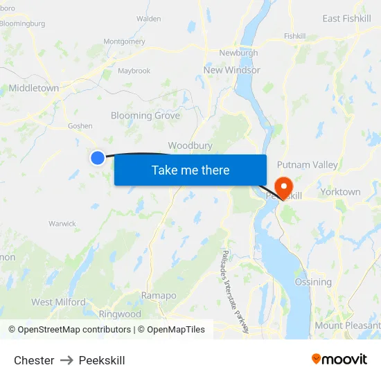 Chester to Peekskill map