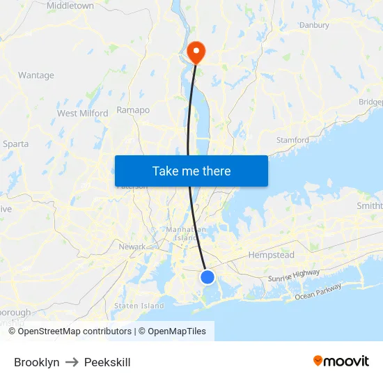 Brooklyn to Peekskill map