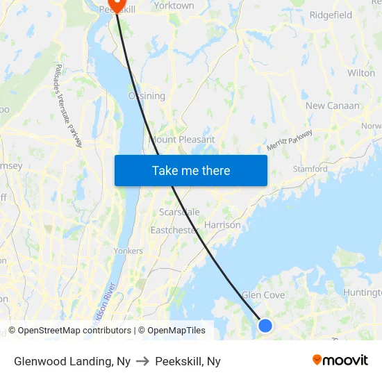 Glenwood Landing to Peekskill, Ny map