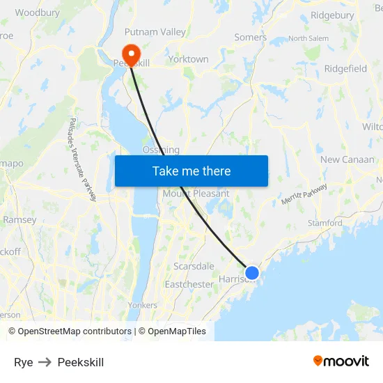 Rye to Peekskill map