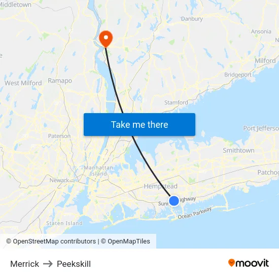 Merrick to Peekskill map
