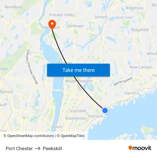 Port Chester to Peekskill map