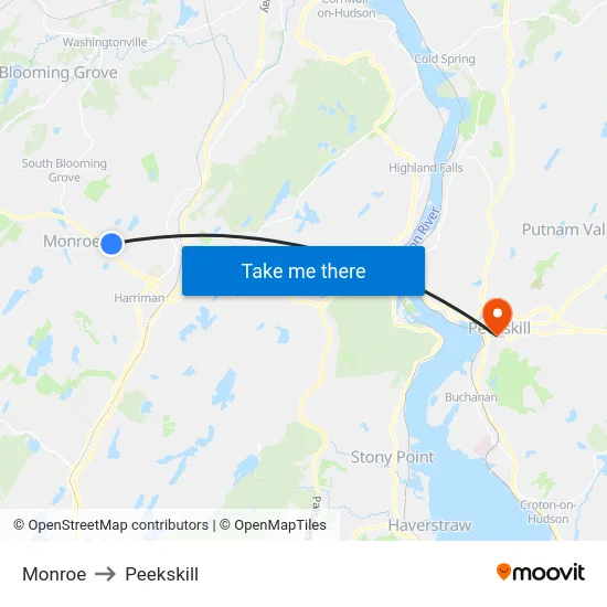 Monroe to Peekskill map